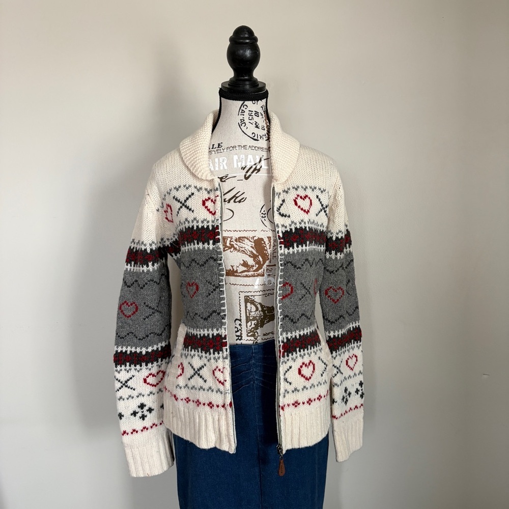Roots Cowichan Wool Zip Up Sweater Cottagecore 100% Lambswool - Picture 6 of 8